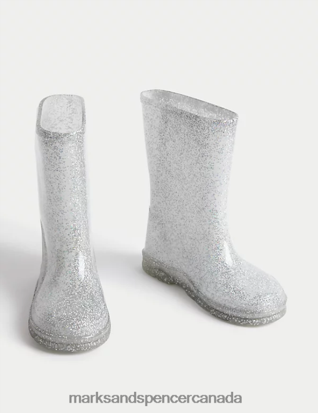 Footwear 20VTD9856 Silver Mix Kids Marks & Spencer Freshfeet Glitter Wellies - Marks and Spencer outlet