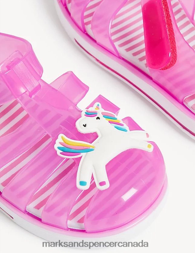 Footwear 20VTD9884 Pink Kids Marks & Spencer Unicorn Riptape Jelly Sandals - Marks and Spencer Canada locations