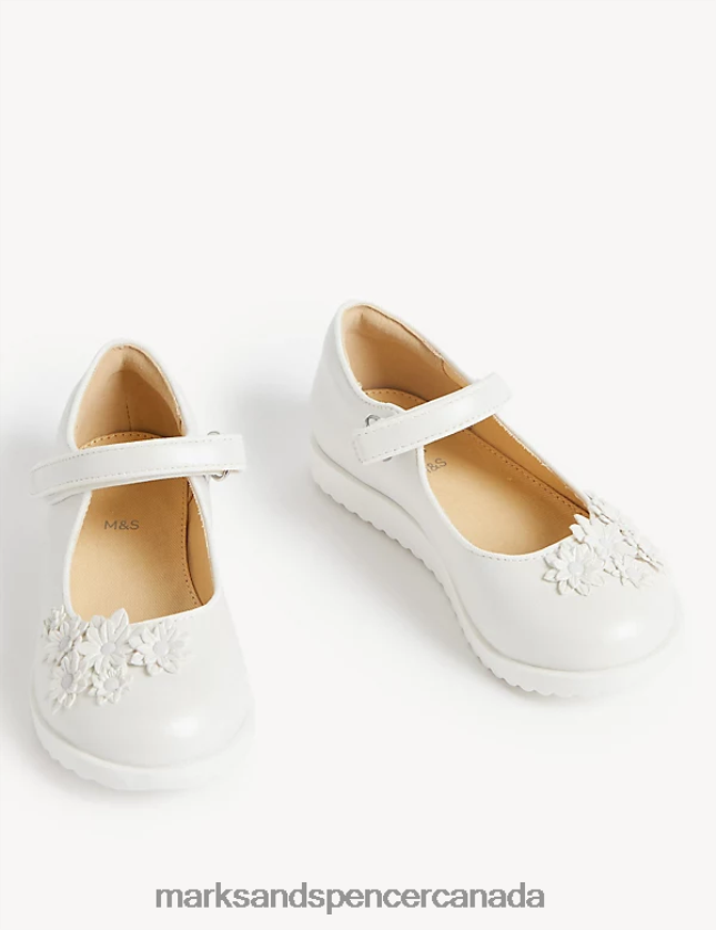 Marks and Spencer Canada - Footwear 20VTD9897 White Kids Marks & Spencer Floral Riptape Mary Jane Shoes