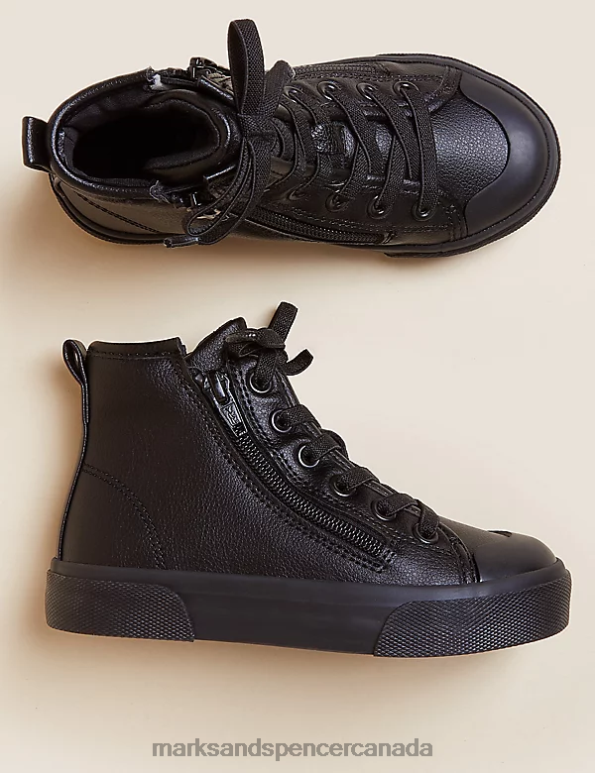 Marks and Spencer near me - Kids Black Footwear Marks & Spencer Freshfeet Zip High Tops 20VTD8690