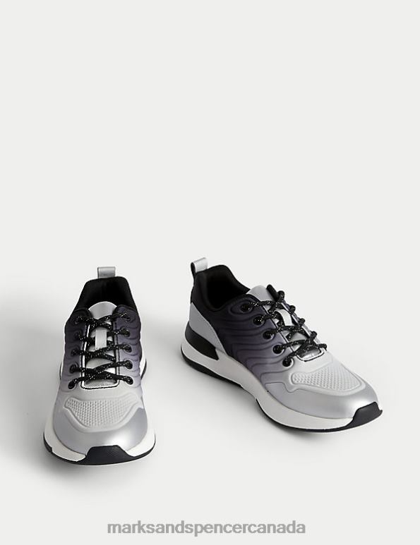 Marks and Spencer Canada - Kids Black Mix Footwear Marks & Spencer Freshfeet Lace Sport Trainers 20VTD8098
