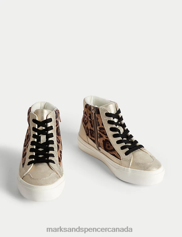 Marks and Spencer Canada - Kids Brown Mix Footwear Marks & Spencer Freshfeet High Top Trainers 20VTD8821