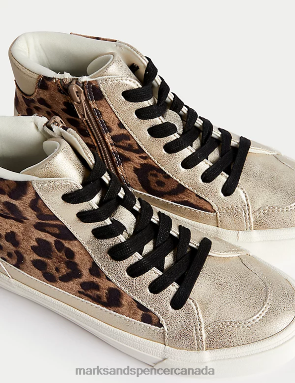 Marks and Spencer Canada - Kids Brown Mix Footwear Marks & Spencer Freshfeet High Top Trainers 20VTD8821