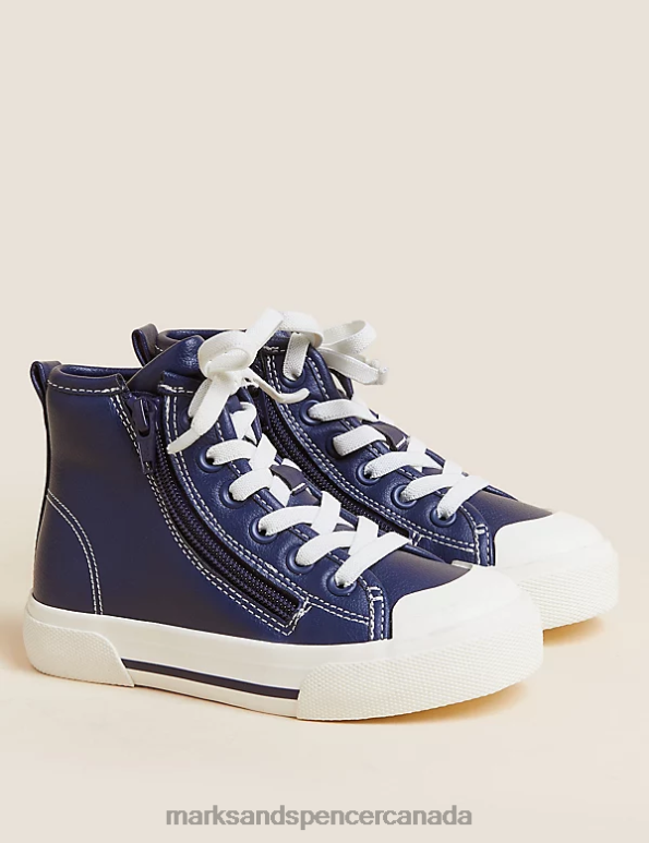 Marks and Spencer sale - Kids Navy Footwear Marks & Spencer Freshfeet Zip High Tops 20VTD8012