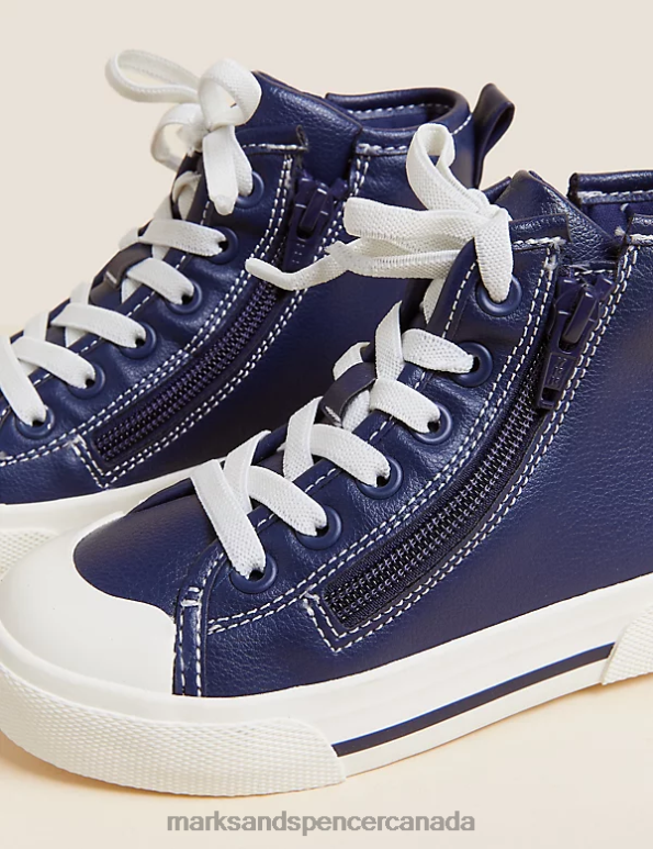 Marks and Spencer sale - Kids Navy Footwear Marks & Spencer Freshfeet Zip High Tops 20VTD8012