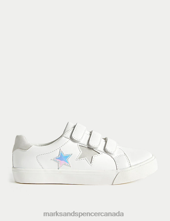 Kids White Mix Footwear Marks & Spencer FreshFeet Star Riptape Trainers 20VTD8392 - Marks and Spencer outlet