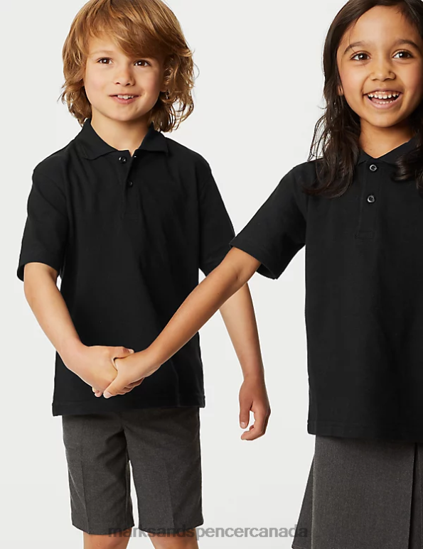 Kids Black School Uniform Marks & Spencer Pure Cotton Polo Shirt 20VTD8475 - Marks and Spencer online