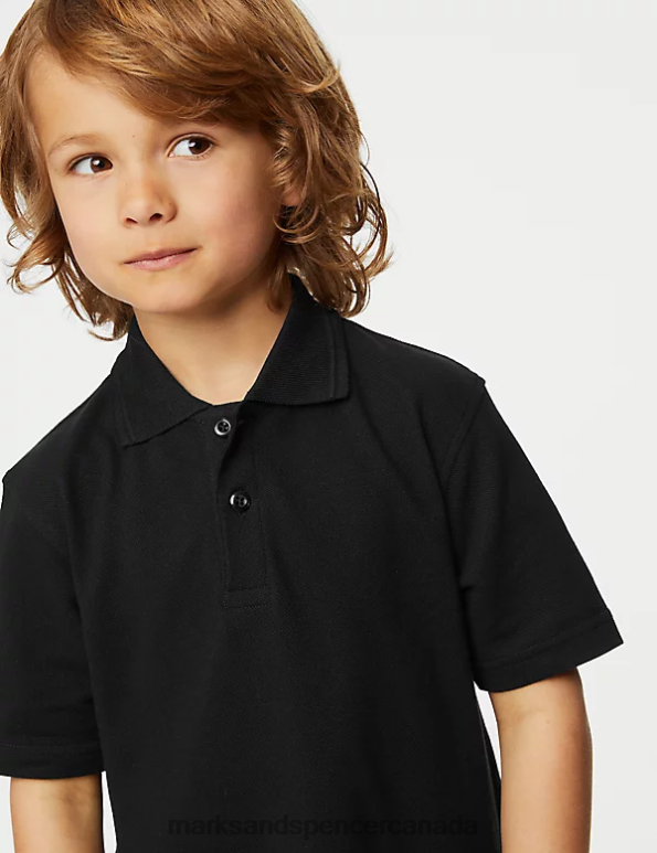 Kids Black School Uniform Marks & Spencer Pure Cotton Polo Shirt 20VTD8475 - Marks and Spencer online