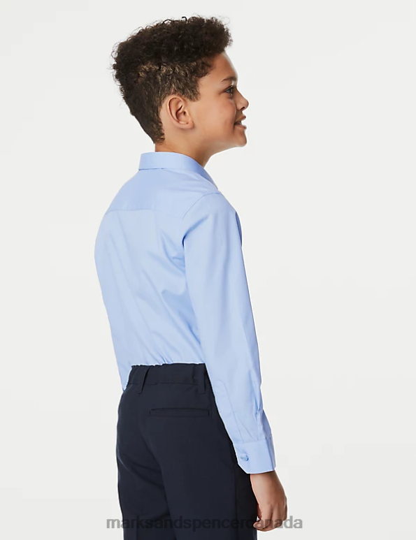 Kids Blue School Uniform Marks & Spencer 2pk Slim Fit Non-Iron School Shirts 20VTD8074 - Marks and Spencer Canada locations