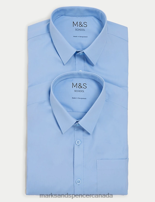 Kids Blue School Uniform Marks & Spencer 2pk Slim Fit Non-Iron School Shirts 20VTD8074 - Marks and Spencer Canada locations
