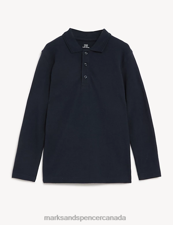 Kids Dark Navy School Uniform Marks & Spencer Long Sleeve Polo Shirt 20VTD7996 - Marks and Spencer Canada locations