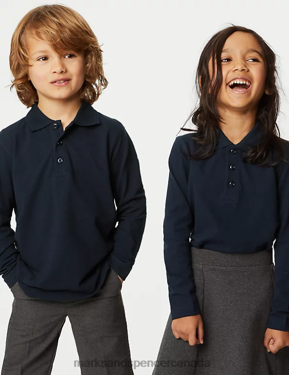 Kids Dark Navy School Uniform Marks & Spencer Long Sleeve Polo Shirt 20VTD7996 - Marks and Spencer Canada locations
