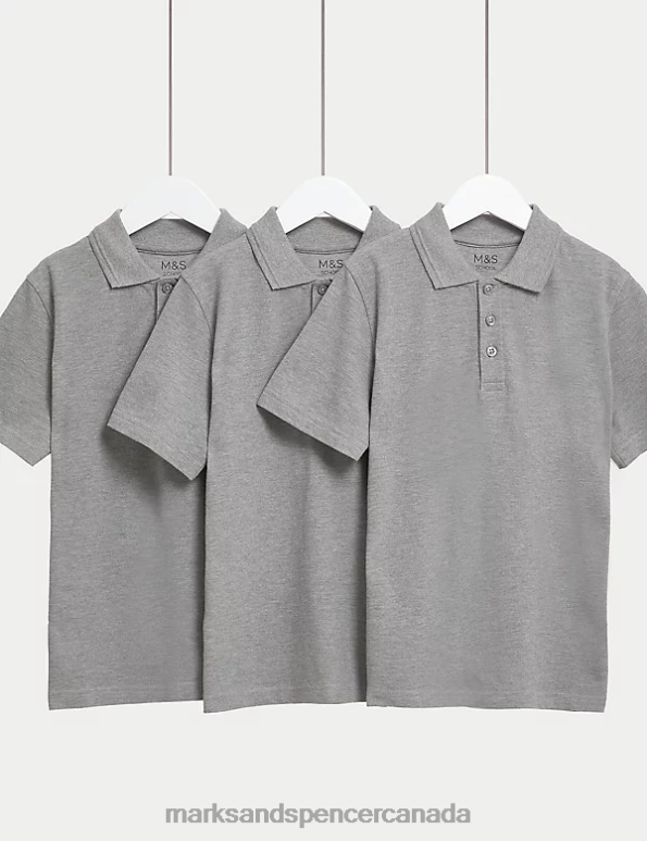 Kids Grey School Uniform Marks & Spencer 3pk Pure Cotton School Polo Shirts 20VTD318 - Marks and Spencer online