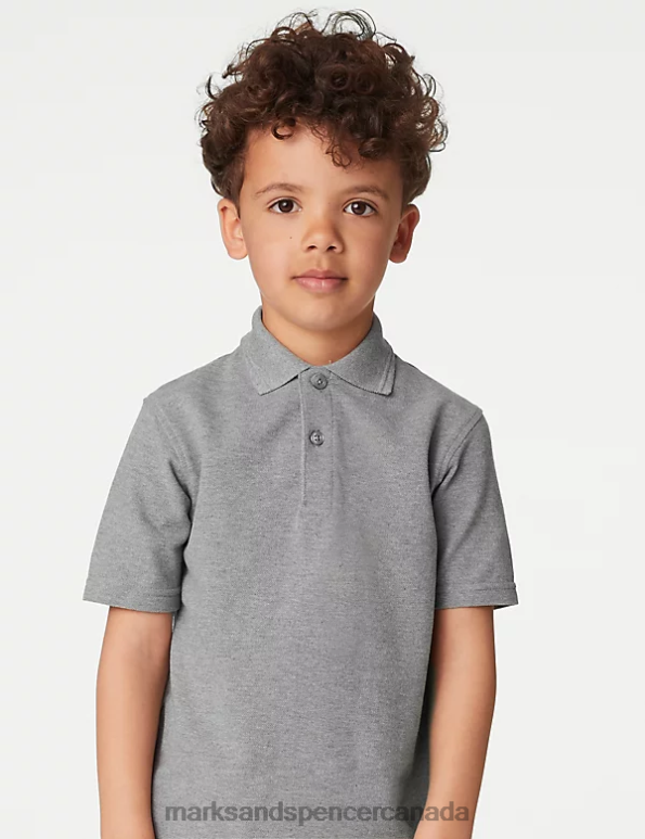 Kids Grey School Uniform Marks & Spencer 3pk Pure Cotton School Polo Shirts 20VTD318 - Marks and Spencer online