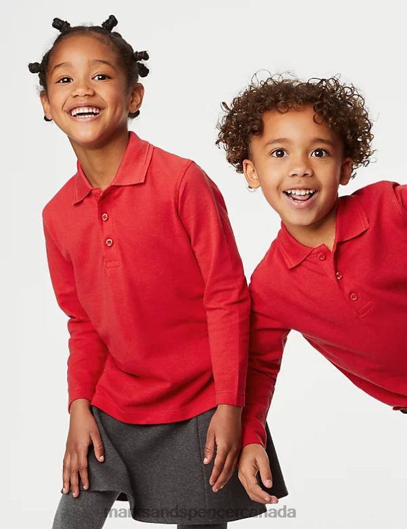 Marks and Spencer sale - Kids Red School Uniform Marks & Spencer Long Sleeve Polo Shirt 20VTD8294