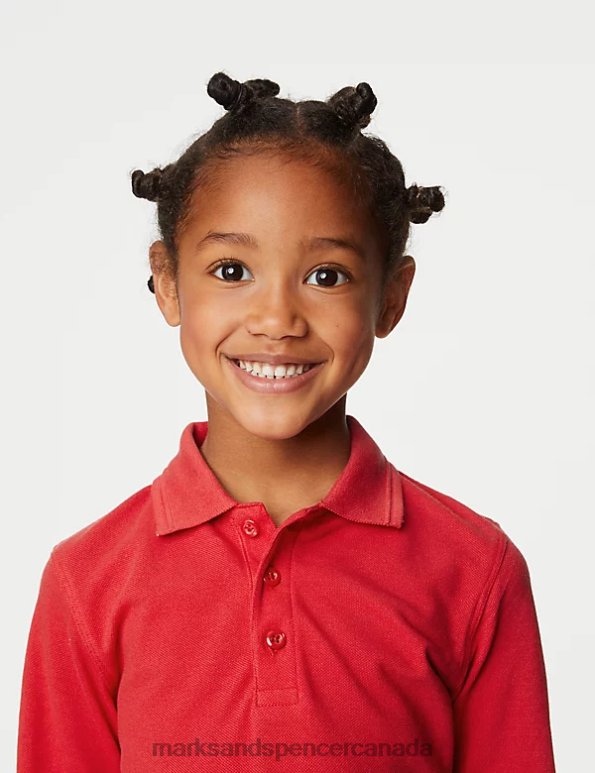 Marks and Spencer sale - Kids Red School Uniform Marks & Spencer Long Sleeve Polo Shirt 20VTD8294