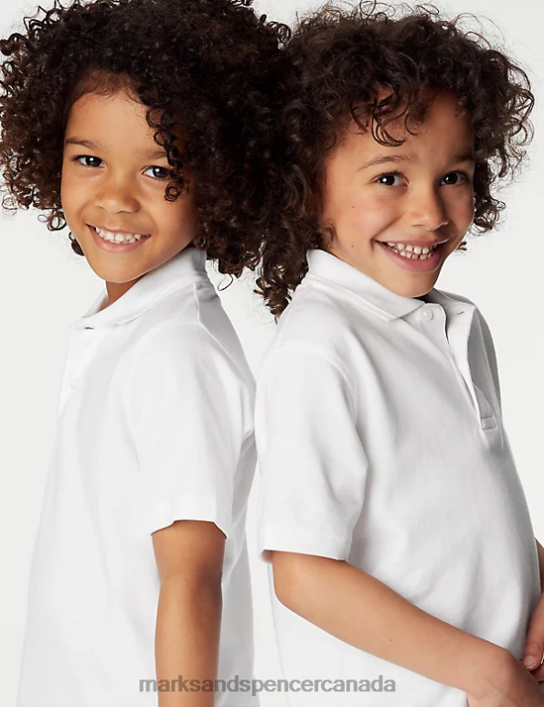 Marks and Spencer Canada - Kids White School Uniform Marks & Spencer 3pk Pure Cotton School Polo Shirts 20VTD20