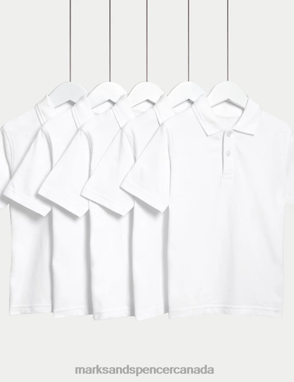 Marks and Spencer sale - Kids White School Uniform Marks & Spencer 5pk Pure Cotton School Polo Shirts 20VTD8220