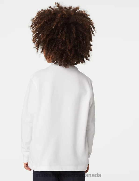 Kids White School Uniform Marks & Spencer Long Sleeve Polo Shirt 20VTD8291 - Marks and Spencer outlet