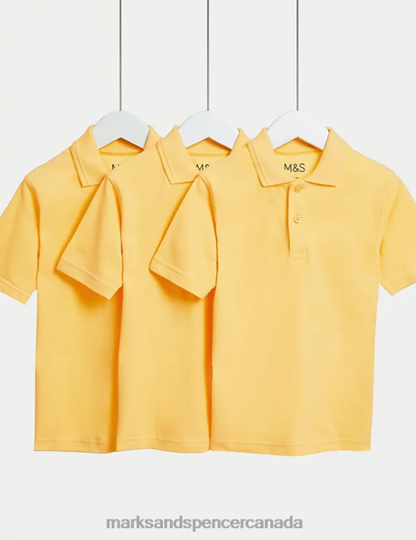 Marks and Spencer near me - Kids Yellow School Uniform Marks & Spencer 3pk Pure Cotton School Polo Shirts 20VTD316