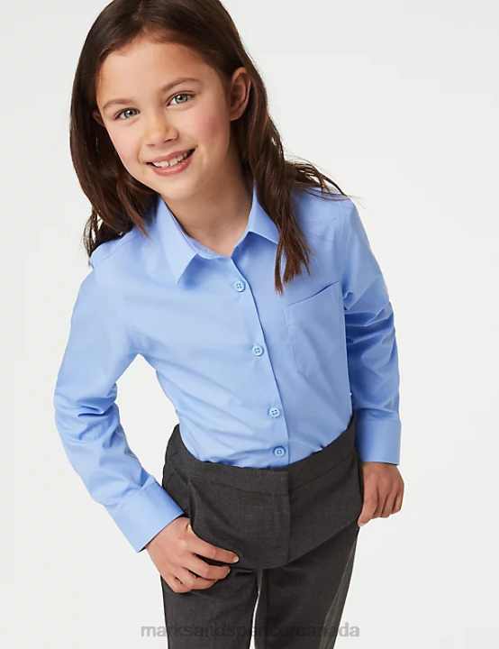 Marks and Spencer Canada - Marks & Spencer Kids 2pk Slim Fit Non-Iron School Shirts School Uniform Blue 20VTD9119