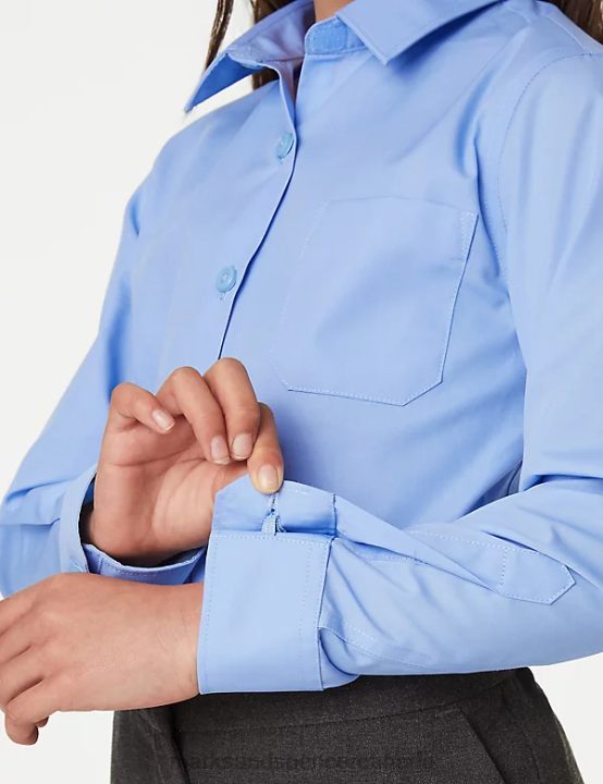 Marks and Spencer Canada - Marks & Spencer Kids 2pk Slim Fit Non-Iron School Shirts School Uniform Blue 20VTD9119