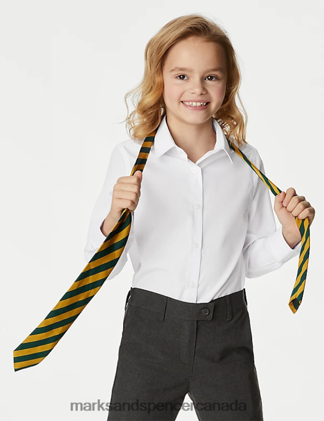 School Uniform 20VTD9539 White Kids Marks & Spencer 3pk Plus Fit Easy Iron School Shirts - Marks and Spencer outlet