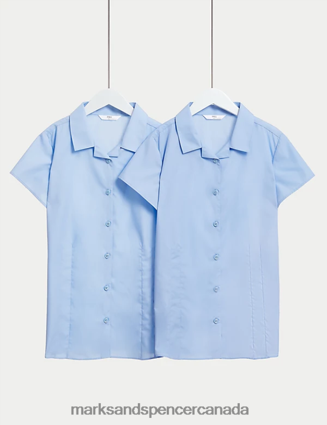 School Uniform 20VTD9780 Blue Kids Marks & Spencer 2pk Easy Iron Revere School Shirts - Marks and Spencer Canada locations