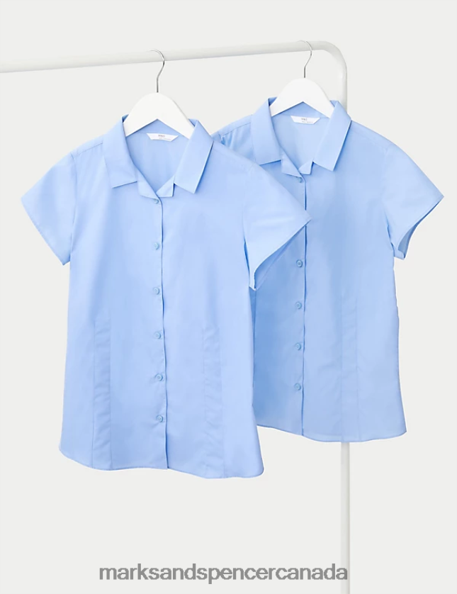 School Uniform 20VTD9780 Blue Kids Marks & Spencer 2pk Easy Iron Revere School Shirts - Marks and Spencer Canada locations