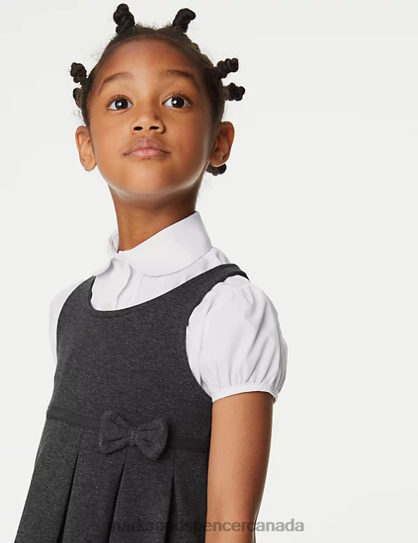 Kids Grey School Uniform Marks & Spencer Jersey Bow School Pinafore 20VTD8962 - Marks and Spencer online