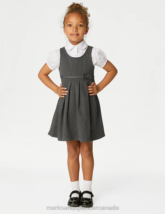 Marks & Spencer Kids 2pk Jersey Bow School Pinafores School Uniform Grey 20VTD9067 - Marks and Spencer online