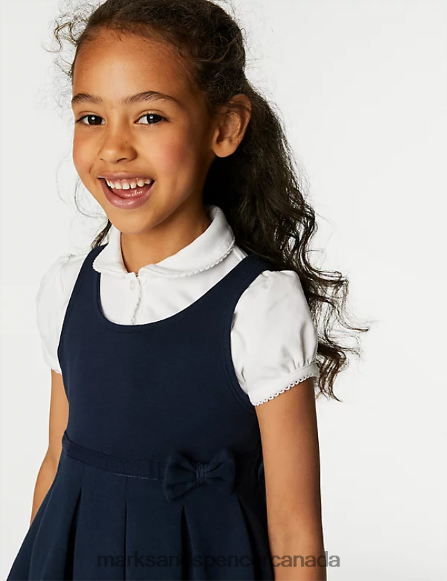 School Uniform 20VTD9223 Navy Mix Kids Marks & Spencer Jersey Bow School Pinafore - Marks and Spencer Canada locations