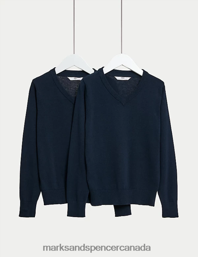 School Uniform 20VTD9197 Navy Kids Marks & Spencer 2pk Slim Fit Cotton School Jumpers - Marks and Spencer online