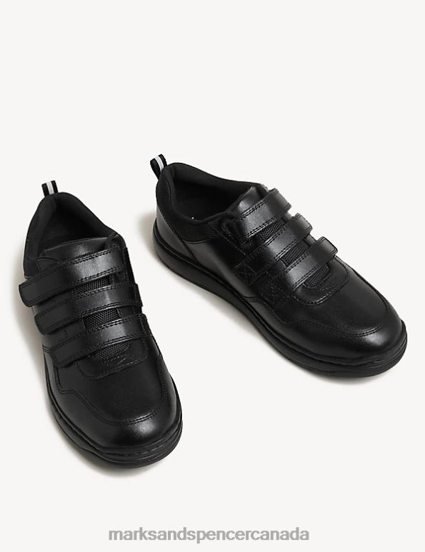 Marks and Spencer Canada - Kids Black School Uniform Marks & Spencer Leather Freshfeet Riptape Trainers 20VTD8707