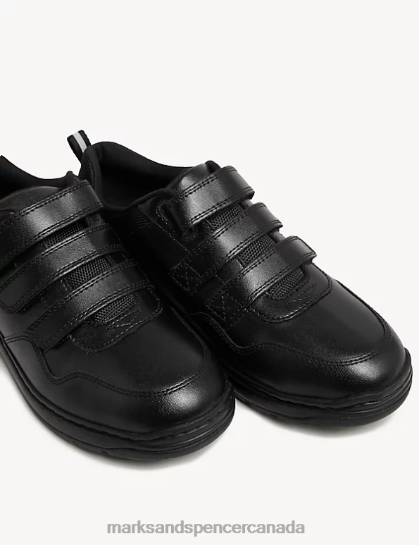 Marks and Spencer Canada - Kids Black School Uniform Marks & Spencer Leather Freshfeet Riptape Trainers 20VTD8707