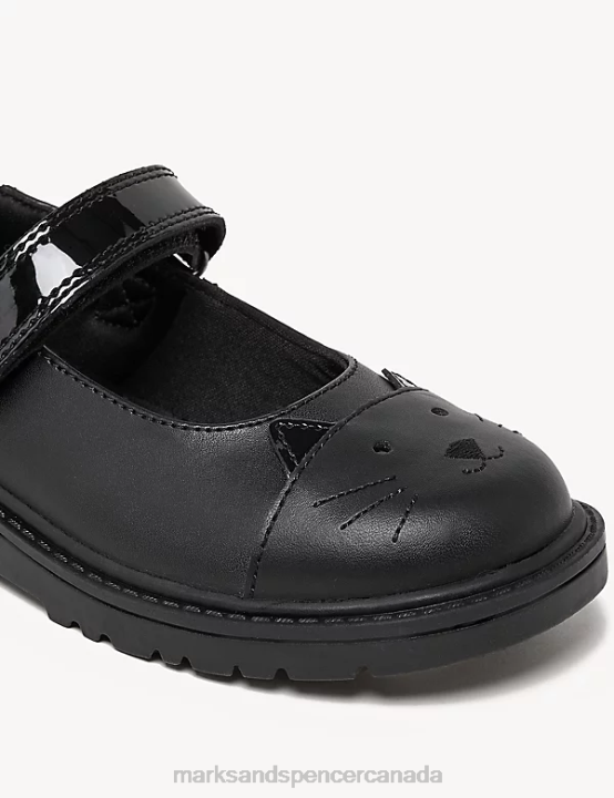 Marks and Spencer Canada - Marks & Spencer Kids Leather Mary Jane Cat School Shoes School Uniform Black 20VTD9126