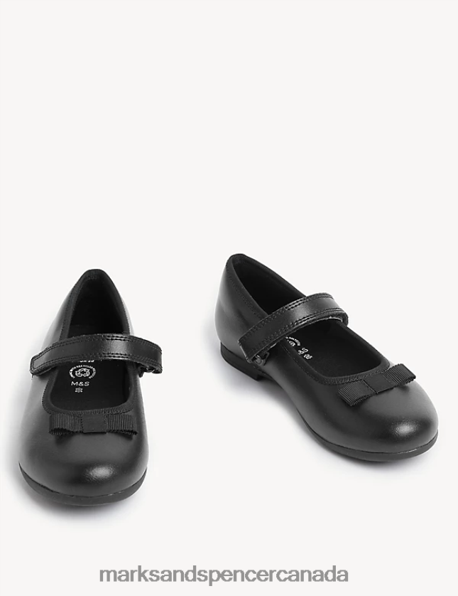 School Uniform 20VTD9455 Black Kids Marks & Spencer Leather Freshfeet Bow School Shoes - Marks and Spencer outlet