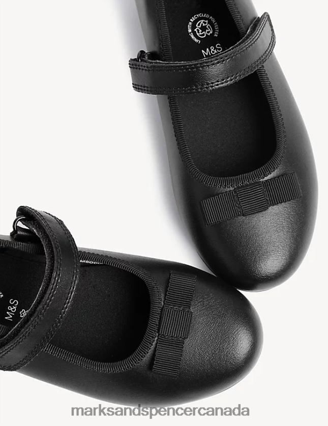 School Uniform 20VTD9455 Black Kids Marks & Spencer Leather Freshfeet Bow School Shoes - Marks and Spencer outlet
