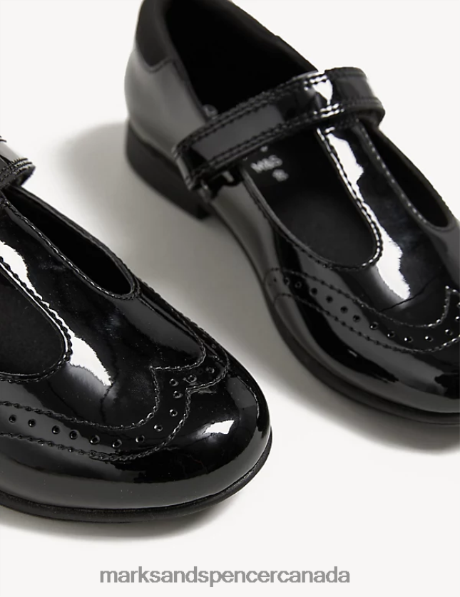 Marks and Spencer Canada - School Uniform 20VTD9517 Black Kids Marks & Spencer Leather Freshfeet T Bar School Shoes