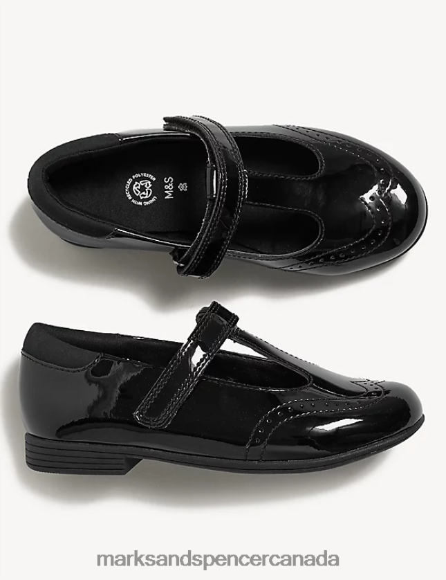Marks and Spencer Canada - School Uniform 20VTD9517 Black Kids Marks & Spencer Leather Freshfeet T Bar School Shoes