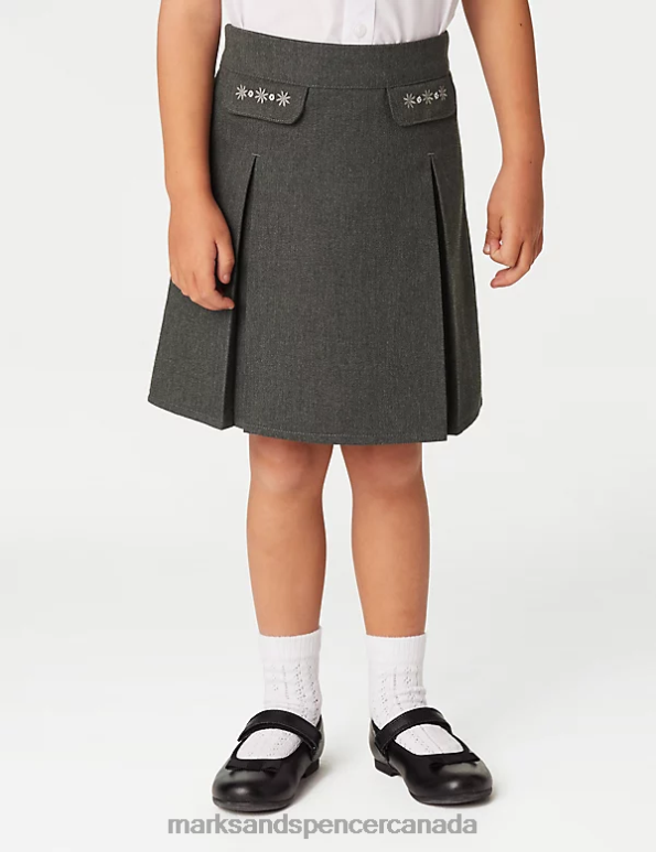 Kids Grey School Uniform Marks & Spencer 2pk Embroidered School Skirts 20VTD8967 - Marks and Spencer outlet