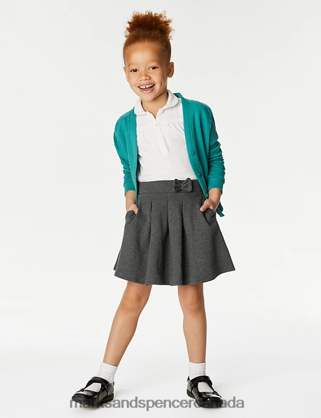 School Uniform 20VTD9314 Grey Kids Marks & Spencer 2pk Jersey Bow School Skirts - Marks and Spencer outlet