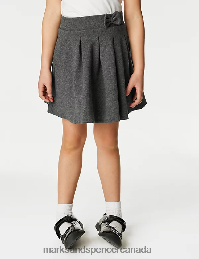 School Uniform 20VTD9314 Grey Kids Marks & Spencer 2pk Jersey Bow School Skirts - Marks and Spencer outlet