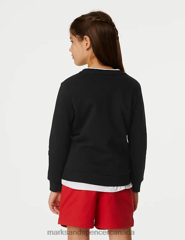 Kids Black School Uniform Marks & Spencer Cotton Crew Neck Sweatshirt 20VTD8650 - Marks and Spencer Canada locations