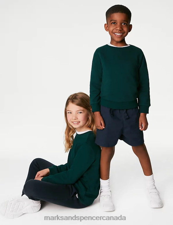 Marks and Spencer Canada - Kids Bottle Green School Uniform Marks & Spencer Cotton Crew Neck Sweatshirt 20VTD8652
