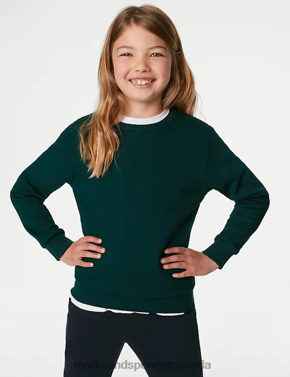 Marks and Spencer Canada - Kids Bottle Green School Uniform Marks & Spencer Cotton Crew Neck Sweatshirt 20VTD8652