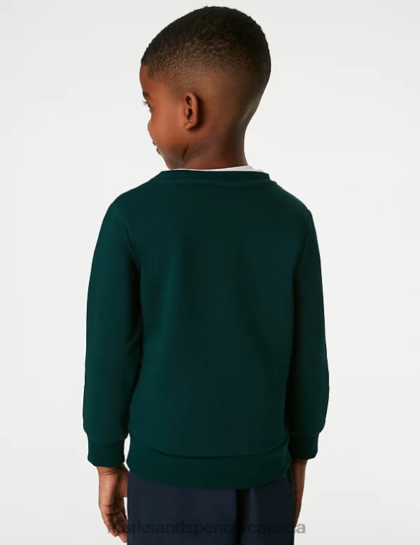 Marks and Spencer Canada - Kids Bottle Green School Uniform Marks & Spencer Cotton Crew Neck Sweatshirt 20VTD8652