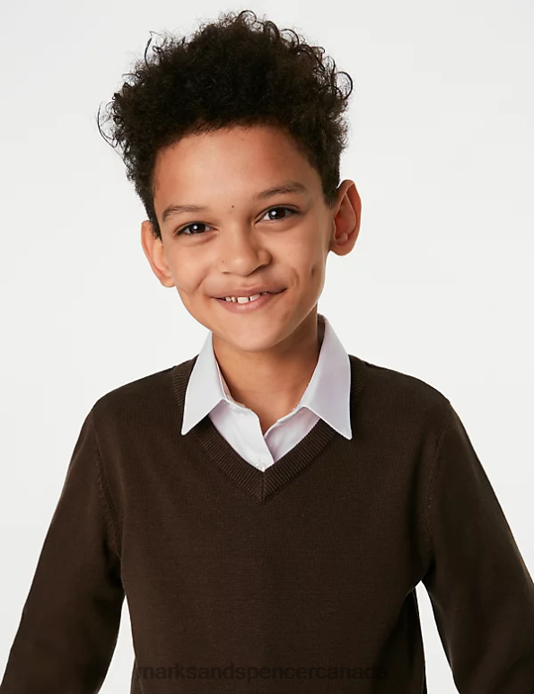 Kids Brown School Uniform Marks & Spencer 2pk Pure Cotton School Jumper 20VTD8057 - Marks and Spencer Canada locations