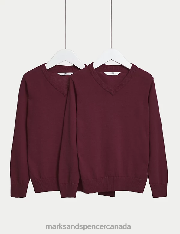 Marks and Spencer Canada - Kids Burgundy School Uniform Marks & Spencer 2pk Pure Cotton School Jumper 20VTD8059