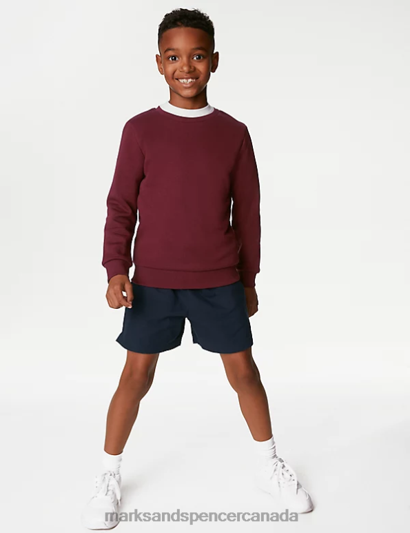 Kids Burgundy School Uniform Marks & Spencer Cotton Crew Neck Sweatshirt 20VTD8651 - Marks and Spencer outlet